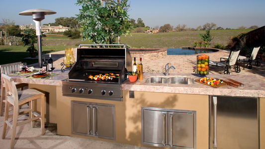 Custom outdoor living space built by Caballero Contracting Texas, featuring a modern pergola and stone patio.