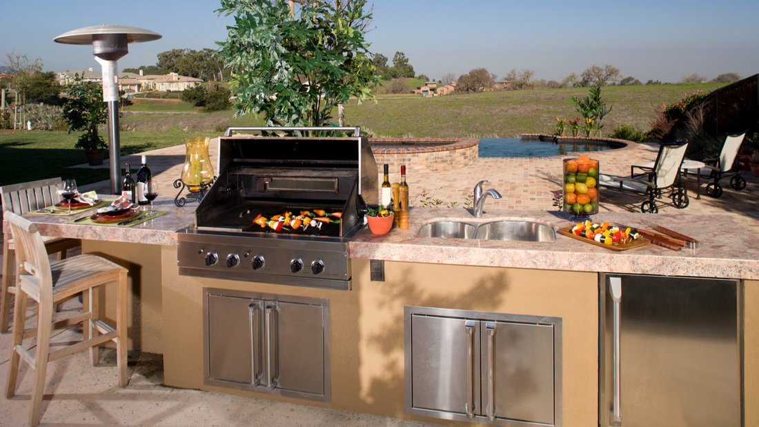 Custom outdoor living space built by Caballero Contracting Texas, featuring a modern pergola and stone patio.
